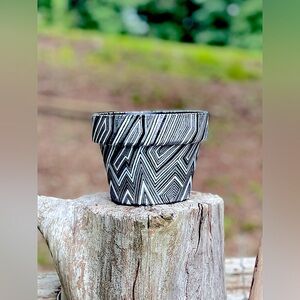 Black & White Stripes ~ hand painted pot ~ unique